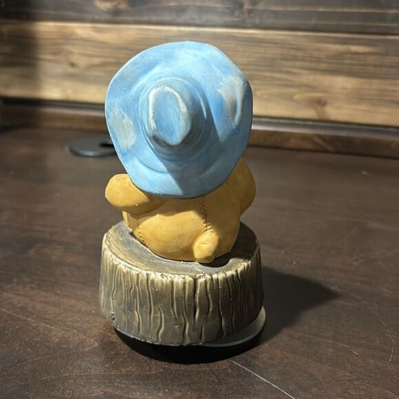 Vintage Charming Teddy Bear Figurine Blue Hat and Red Scarf Moving Music Box - Picture 3 of 7